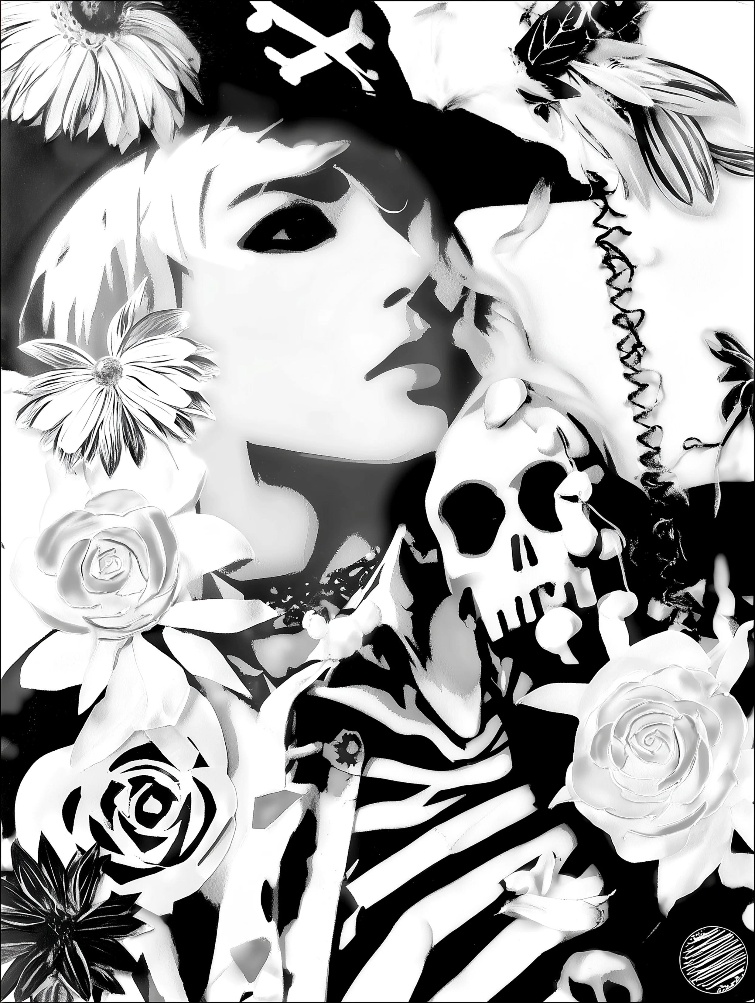 Free printable pirate coloring pages for adults featuring skull with lady pirate